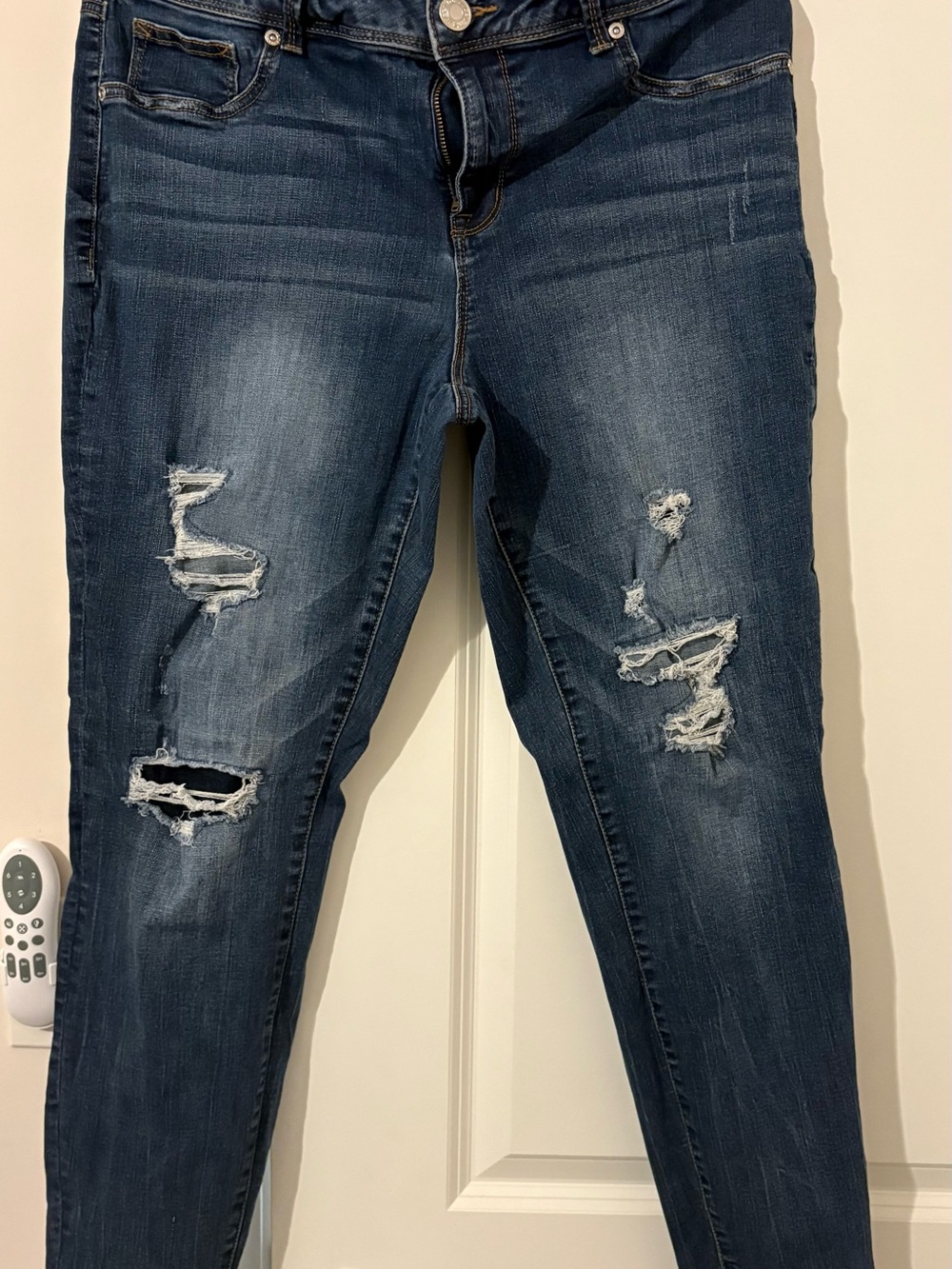 Maurices Dark Blue Distressed Skinny Jeans